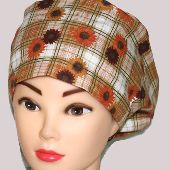 Womens Autumn Plaid Euro Pixie Scrub Cap, Handmade NWOT - Picture 2 of 8